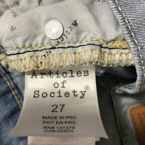 Articles of Society denim shorts distressed light wash mid length wrecked grunge - Picture 7 of 8